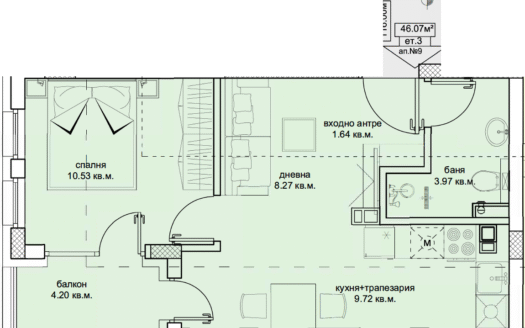 2-стаен апартамент за продажба в „Делта Хил“